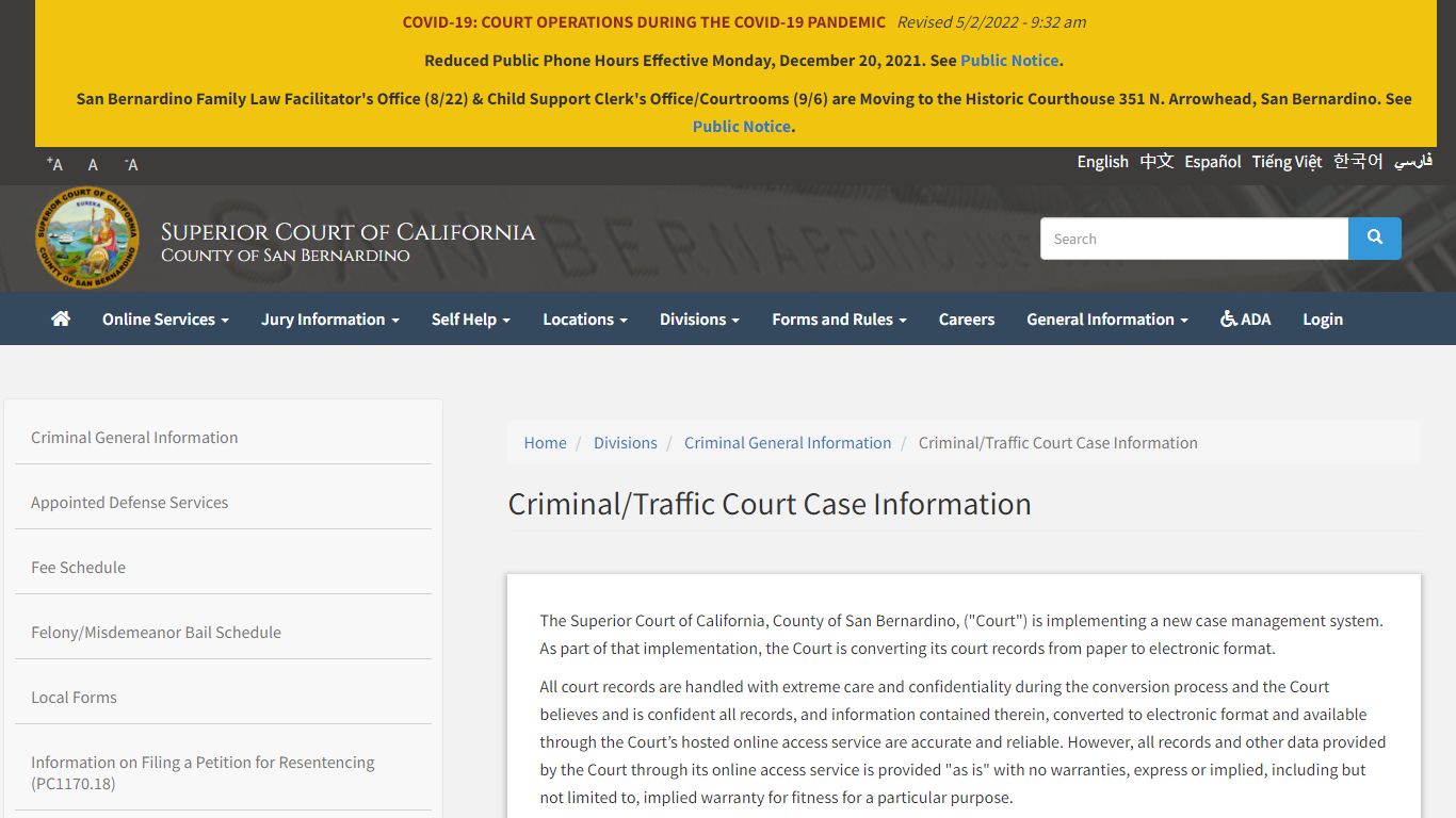 Criminal/Traffic Court Case Information - sb-court.org